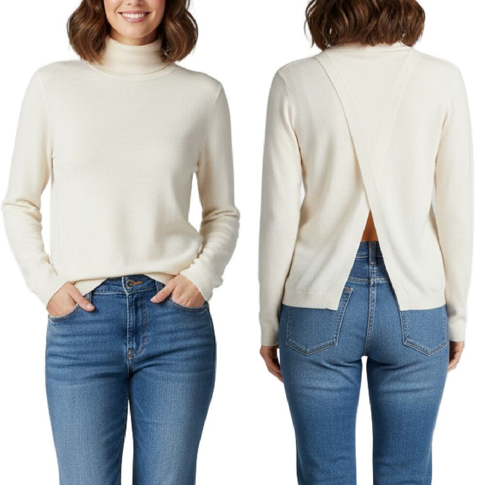 PINKO Erteria Turtleneck Sweater in Ivory Size XS Split Back Polo Neck